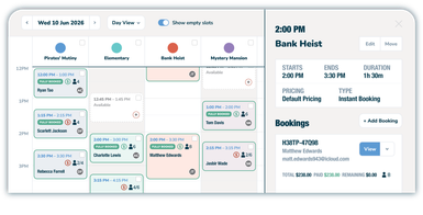 Escape room scheduling calendar in Buzzshot Bookings